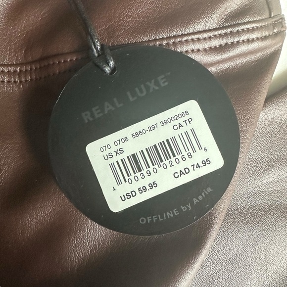 Aerie Offline Luxe Faux Leather Leggings Dark Brown NWT - Picture 5 of 6